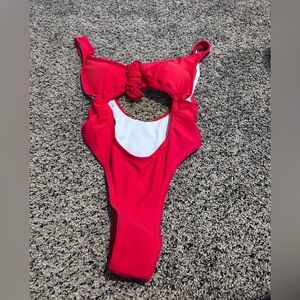 RED One Piece Swimsuit, High Thigh, Low Back, size Small NWOT sk0015039